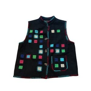 Allure Vest Women Black Wool Blend Embroidered Geometric Boho SIZE Large‎